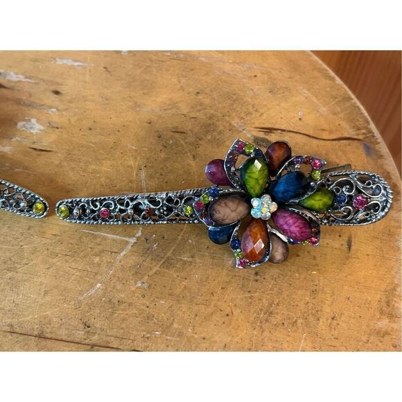Large Vintage Rhinestone Studded Floral Alligator Hair Clips lot of 2 (8219) main image 7